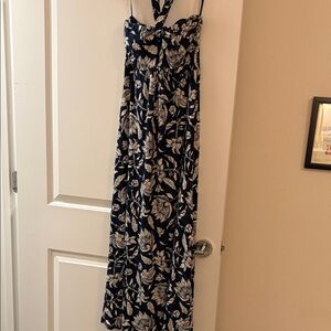 Soma Black, blue and Cream Floral Maxi halter Dress